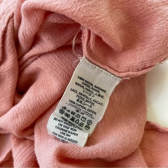 Free People Pink Orange Coral Katie Bird Long Sleeve Button Down Size Large - Picture 8 of 10